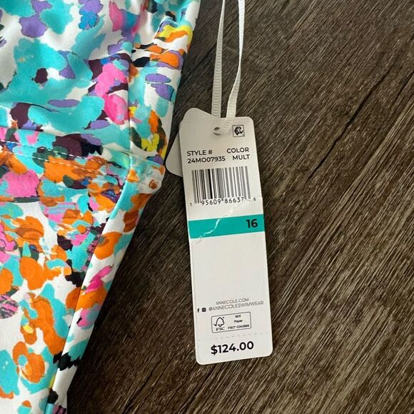 Anne Cole Printed Flutter Sleeve Zip Up Rash Guard One Piece Swimsuit-Size 16 - Picture 3 of 12